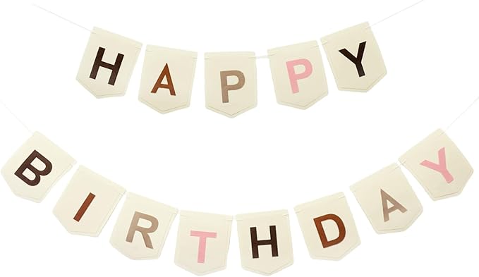 Felt Happy Birthday Banner, Pre-strung Boho Colorful Happy Birthday Party Sign Garland, Neutral Beige Bohemian Birthday Nursery Decorations