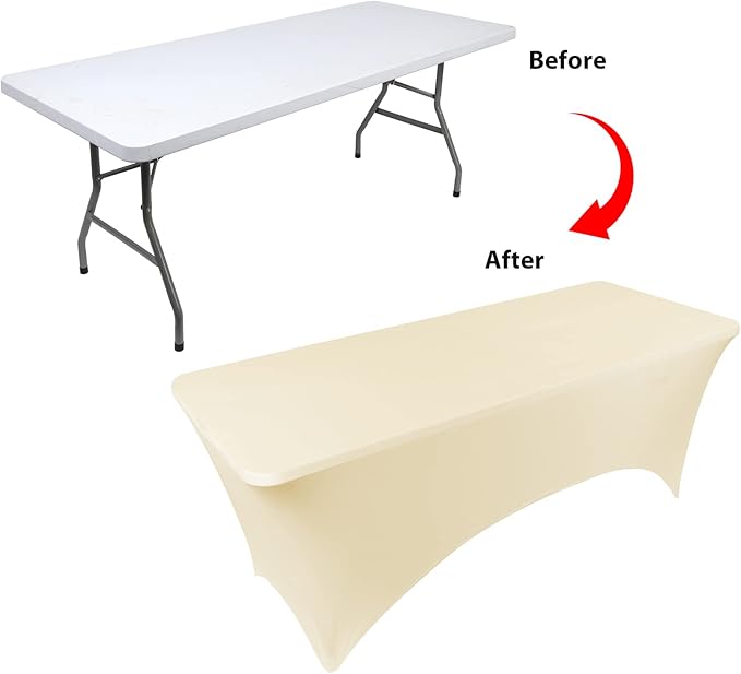 Table Covers for 6 Foot Tables, Ivory Washable and Wrinkle Resistant Stretch Tablecloths Rectangle 6ft for Events, Wedding, Banquets, Parties