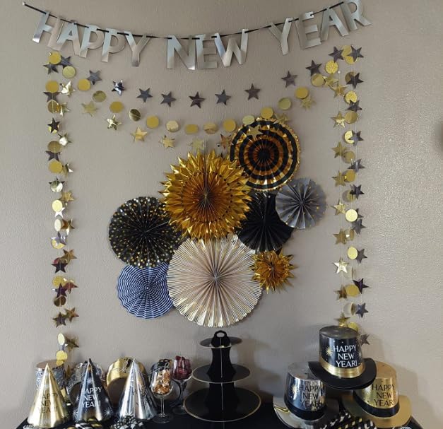 Gold Circle Dots Garlands Decorations, 52 Feet, Glitter Garland Hanging Banner for Christmas Party, Anniversaries, Wedding, Birthday Parties, Graduations Parties, Baby Shower(Gold)