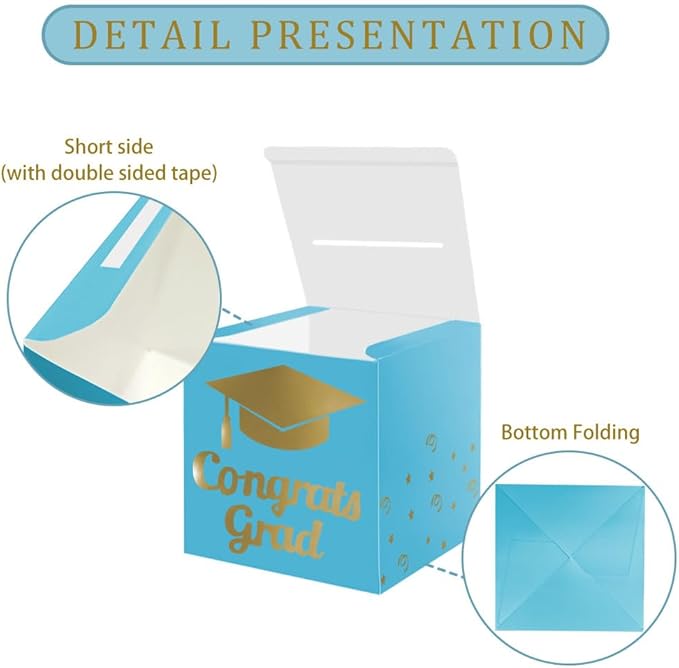 Graduation Card Box Holder, Congrats Grad Foldable Cardboard Decorations Box for Graduation Party Decoration and Grad Parties (Sky Blue)