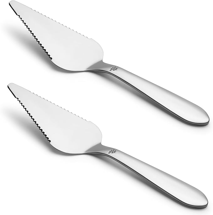 Cake Pie Server Set for Wedding, Elegant Pizza Slicer Server Set with Stainless Steel Big Serrated Edges, Cake Cutter Pie Spatula for Birthday Anniversary, 2 Pcs, Silver