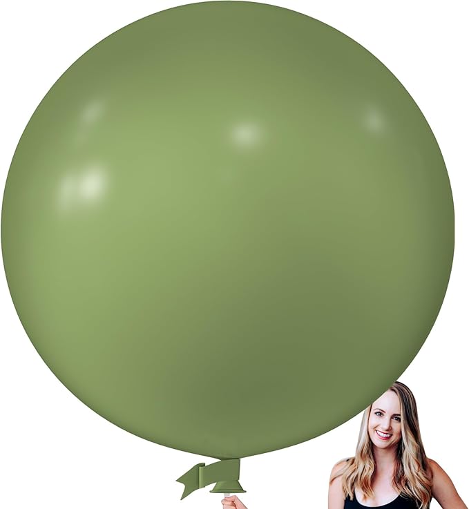 KALOR 36 Inch Giant Retro Avocado Green Balloons, 6 Pack Large Round Retro Avocado Green Latex Balloons for Anniversary, Birthday, Christmas, Wedding, Baby Shower Party Decorations