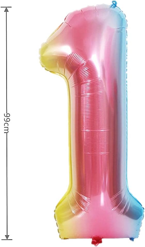 YPSelected 40 Inch Gradient Color Large Foil Helium Number Balloon Birthday Wedding Party 0-9 (Rainbow, 1)