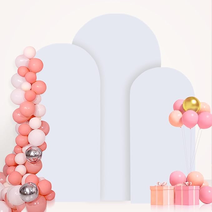 White Arch Backdrop Cover Set of 3 Wedding Arch Cover 5ft 6ft 7ft Spandex Arched Backdrop Covers for Baby Shower Chiara Round Top Arched Backdrops Stand Covers for Birthday Party Decoration