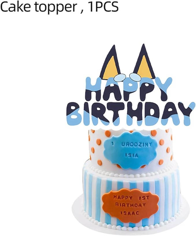 Blue Dog Birthday Decoration Set, Cartoon Happy Birthday Banner, Party Supplies with Banner, Hanging Swirl, Honeycomb