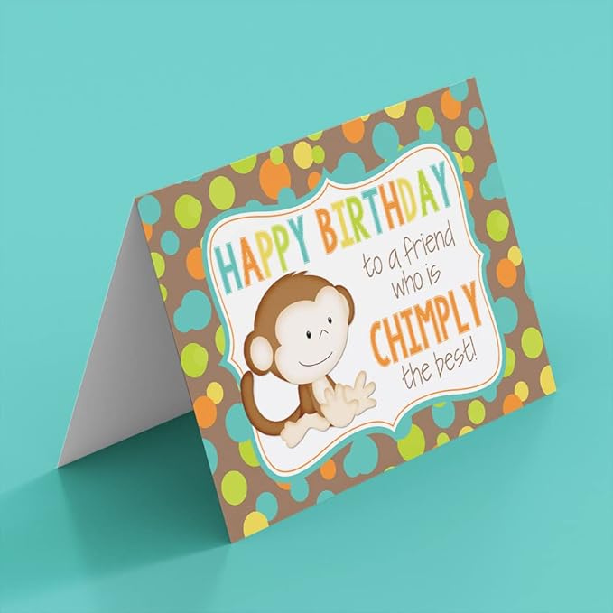 Amanda Creation Chimply the Best Friend Monkey Birthday Pun Themed Single All Occasion Blank Birthday Card To Send To Friends & Family, 4"x 6" (when folded) Fill In Greeting