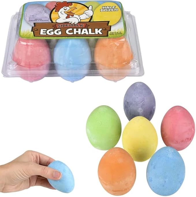 6-Pack Easter Egg Chalk, Sidewalk Chalk for Kids, Easter Basket Stuffers Gifts Fillers, Perfect For Easter Egg Hunt, Party Favors, 2.5" Inch