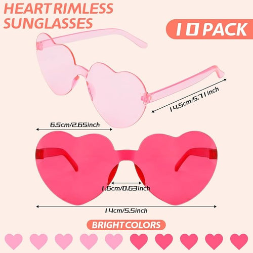 10 Pairs Heart Sunglasses Heart Shaped Sunglasses Bulk Rimless Clear Heart Glasses for Women Girl Party Favor