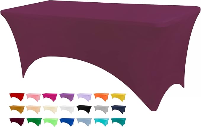 Table Covers for 8 Foot Tables, Burgundy Washable and Wrinkle Resistant Stretch Tablecloths Rectangle 8ft for Events, Wedding, Banquets, Parties