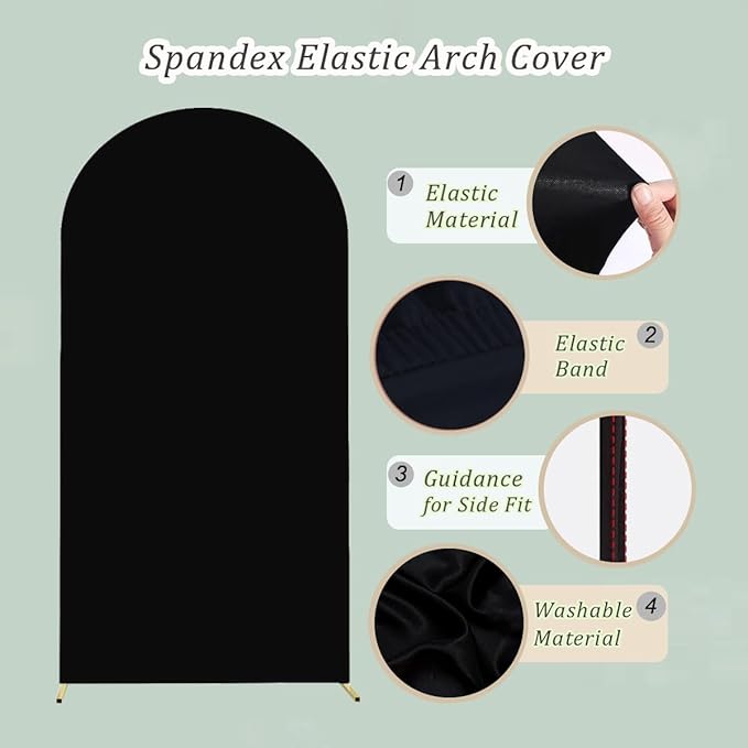 Wedding Arch Cover (7.2FT, 6.6FT, 6FT) Set of 3 Arch Backdrop Spandex Cover for Birthday Party Baby Shower Ceremony Banquet Decoration (Black, 7.2FT,6.6FT,6FT)