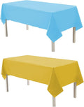 Plastic Tablecloths,Disposable Table Covers,Baby Shower Party Tablecovers,Table Cloths for Picnic Birthday Wedding Parties 8 ft Rectangle Use,54 x 108 Inches,2 Pack,Light Blue,Yellow.