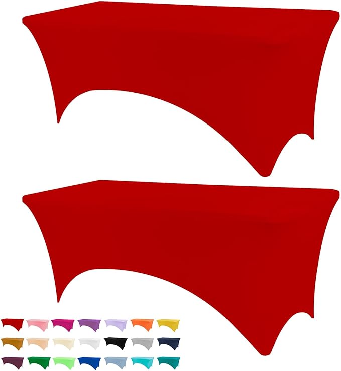 Table Covers for 6 Foot Tables, 2 Pack Red Washable and Wrinkle Resistant Stretch Tablecloths Rectangle 6ft for Events, Wedding, Banquets, Parties