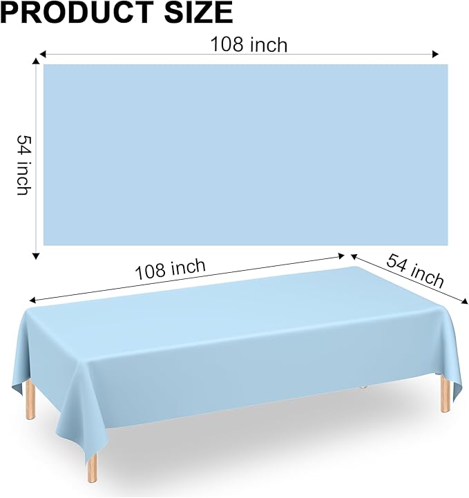 WNINK 3 Pack Light Blue Rectangular Plastic Tablecloths, Blue Disposable Table Covers 54" x 108" Baby Blue Table Cloths for Baby Shower, Birthday, Bridal Shower, Engagement Wedding Parties