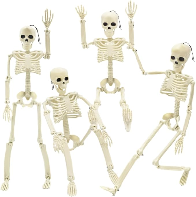 4 Packs Posable Halloween Skeleton, Full Body Skeleton Decoration Movable Posable Joints Skeletons, Scary Plastic Skeleton Halloween Skull Decor for Yard Garden Lawn Haunted House Graveyard Props