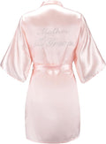 EPLAZA Women's One Size Silver Rhinestones Bride Bridesmaid Short Satin Robes for Wedding Party Getting Ready