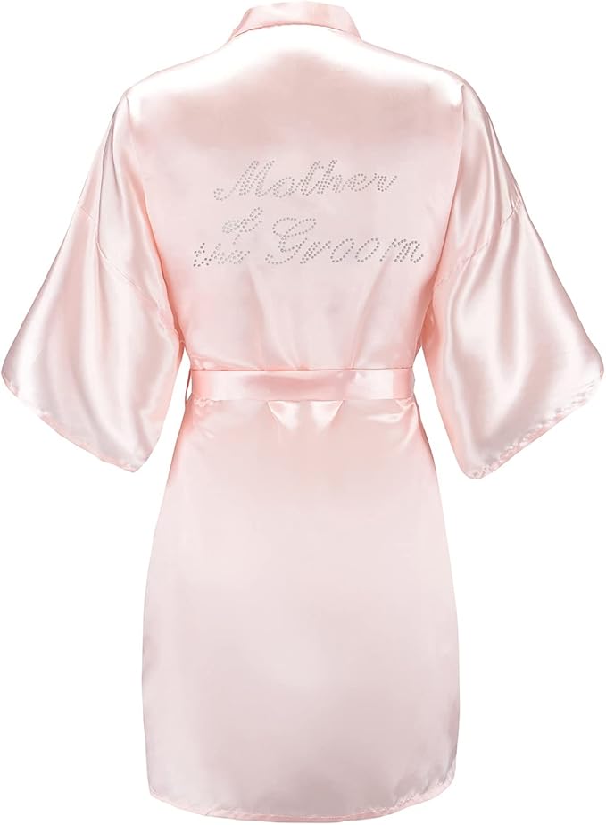 EPLAZA Women's One Size Silver Rhinestones Bride Bridesmaid Short Satin Robes for Wedding Party Getting Ready