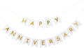 White Happy Anniversary Banner, Party Supplies for Wedding Birthday Party Ceremony Decoration