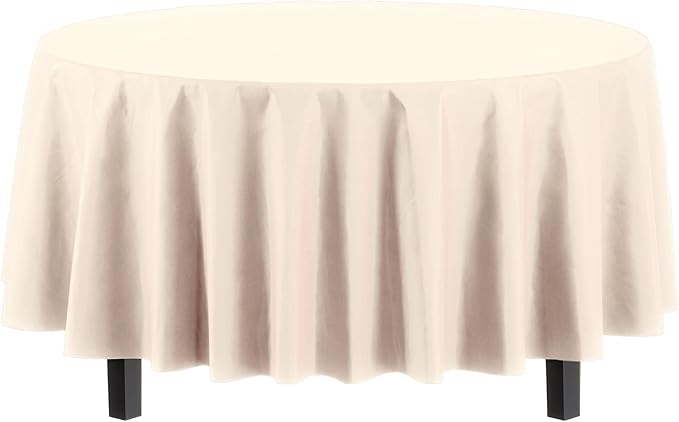 Exquisite Party Solids 6-Pack Premium Plastic Tablecloth 84in. Round Plastic Table Cover - Ivory