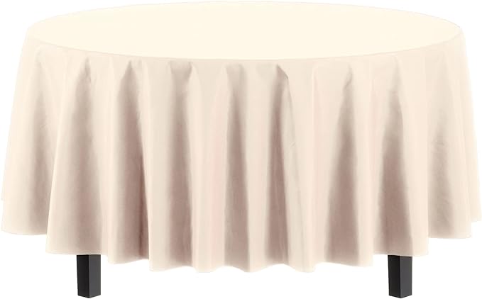 Exquisite 12-Pack Premium Plastic Tablecloth 12-Pack Premium Plastic 84-Inch Round Tablecloth, Ivory