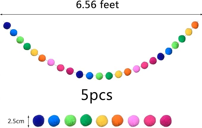 5 Pieces Colorful Pom Pom Ball Garland 6.5 Feet Long 24 Balls for Party Home Decoration