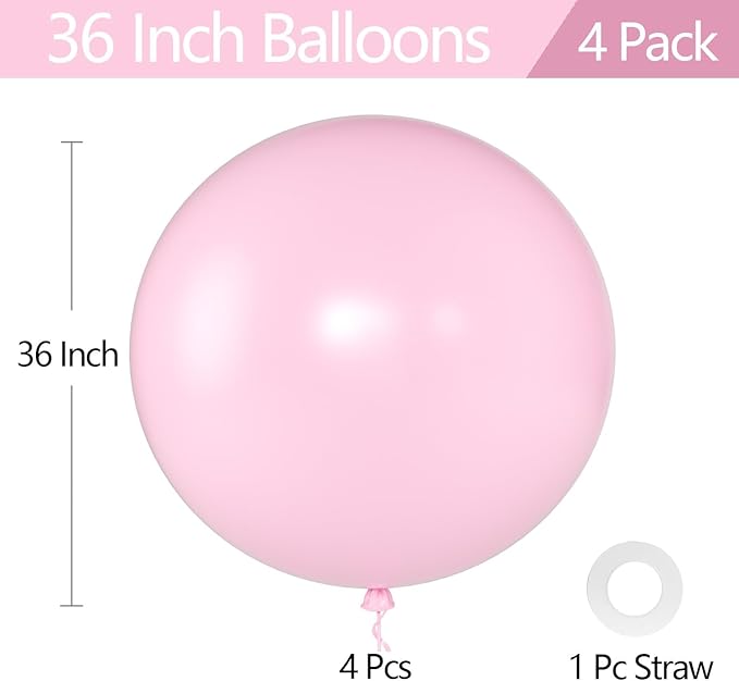 KALOR Pastel Pink Giant Balloons 36 Inch Large Latex Balloons, 4 Pack Jumbo Round Helium Balloon for Birthday Bridal Shower Wedding Baby Shower Party Decorations