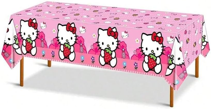 41 pcs Pink Cat Party Decoration Hello Cat Pink Kite Including 1pc Tablecover 20 pcs 7 inches Plates and 20 pcs 6.5 inches Napkins Cat Theme Birthday Party Decoration Favor Sets (Strawberry 41)