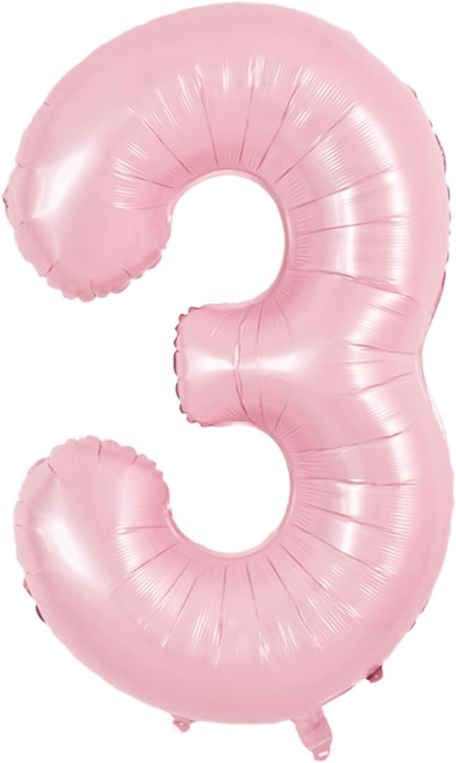 TONIFUL 40 Inch Pastel Pink Number 3 Balloon Balloon Big Pink Digital 3 Balloon for Girl's Birthday Party Wedding Bridal Shower Engagement Anniversary Photo Shoot Supplies