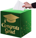 Graduation Card Box Holder, Congrats Grad Foldable Cardboard Decorations Box for Graduation Party Decoration and Grad Parties (Green)