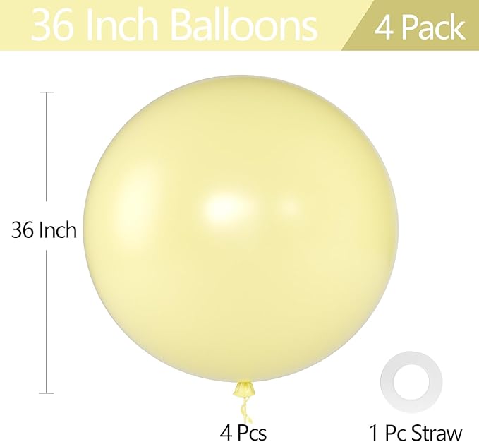 KALOR Pastel Yellow Giant Balloons 36 Inch Large Latex Balloons, 4 Pack Jumbo Round Helium Balloon for Birthday Bridal Shower Wedding Baby Shower Party Decorations