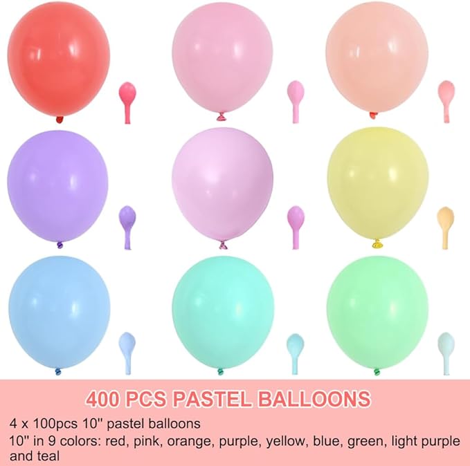 400Pcs Pastel Balloons,10 inch Pastel Latex Party Balloons Assorted Colors - Round Helium Macaron Balloons for Birthday Baby Shower Wedding Decorations