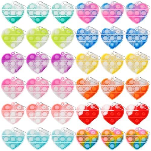 36Pcs Valentines Day Mini Pop Bubble Fidget Sensory Toys Mini Pop It Keychain Rainbow Silicone Simple Fidget Toys Fidget Relieve Anxiety Stress Hand Office Desk Toys for Kids Adults