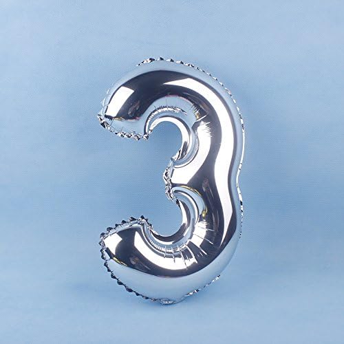 Glanzzeit 16 Inch Silver Foil Balloons Letters A to Z Numbers 0 to 9 for Prom Wedding Birthday Party Decor (Number 3)