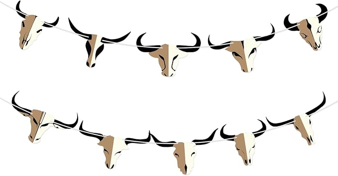Hooqict Western Cowboy Rodeo Party Banner Western Birthday Party Decorations Bull Skull Banner Western Happy Birthday Banner Garland for Wild West Country Birthday Decorations