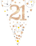 Party Bunting Sparkling Fizz 21 White & Rose Gold Holographic 11 flags 3.9m