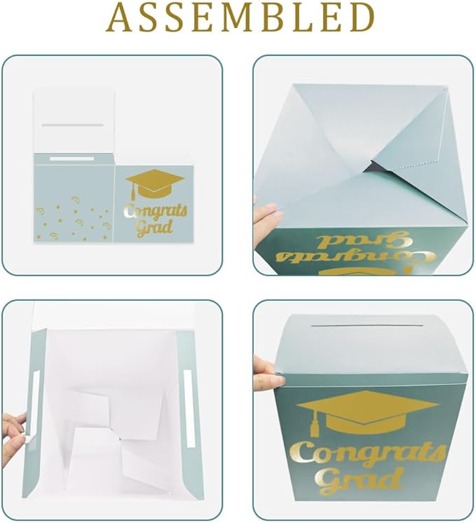 Graduation Card Box Holder, Congrats Grad Foldable Cardboard Decorations Box for Graduation Party Decoration and Grad Parties (Breyish Blue)