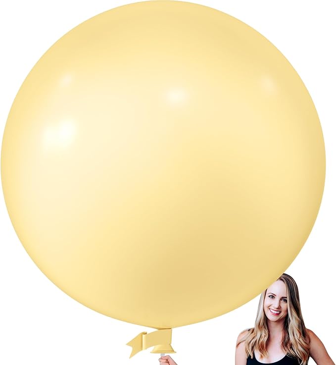 KALOR 36 Inch Giant Pastel Yellow Balloons, 6 Pack Large Round Pastel Yellow Latex Balloons for Anniversary, Birthday, Christmas, Wedding, Baby Shower Party Decorations
