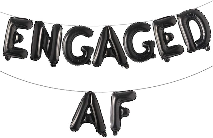 16 inch multicolored Engaged AF Balloon Letters Banner Engagement Party Decorations Supplies (Black)