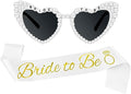 Bride Sash and Sunglasses Bride to Be Sashes Pearl White Heart Sunglasses Accessories for Bachelorette Bridal Shower Engagement Wedding Party