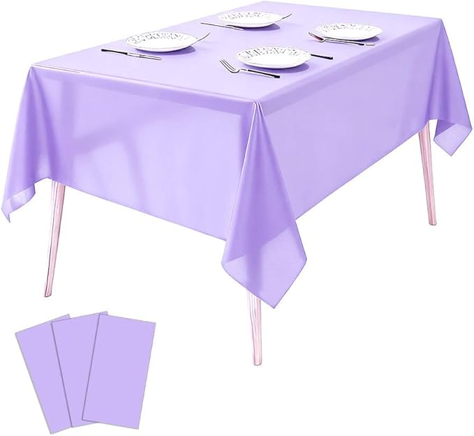 3 Pack Plastic Tablecloths Disposable Plastic Table Covers Cloths for BBQ Picnic Birthday Wedding Parties Waterproof Oil-Proof Table Cloth Light Weight Purple TableCover 54 x 108 in