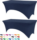 Table Covers for 6 Foot Tables, 2 Pack Navy Blue Washable and Wrinkle Resistant Stretch Tablecloths Rectangle 6ft for Events, Wedding, Banquets, Parties