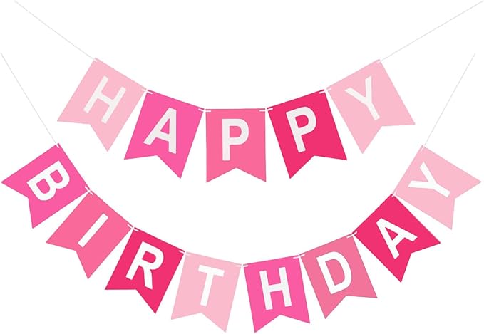 Happy Birthday Banner, Pink Colors Birthday Party Banner Assembled Garland Bunting Flags Women Men Girl Boy Party Hanging Decorations Indoor/Outdoor Supplies