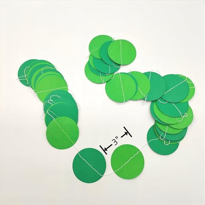 JEYE Green Circle Dots Paper Garland Party Banner Decor Paper Streamer Backdrop Hanging Decorations for Birthday Engagement Wedding Christmas Party Decor, Pack of 2, 26 Feet in Total