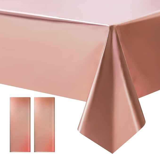 2 pcs Rose Gold Tablecloth Plastic -Stunning Metallic Matte Finish, 40" x 108" Bachelorette Table Cloth, Perfect for Wedding Birthday Party Anniversary Event Bridal Shower Decorations