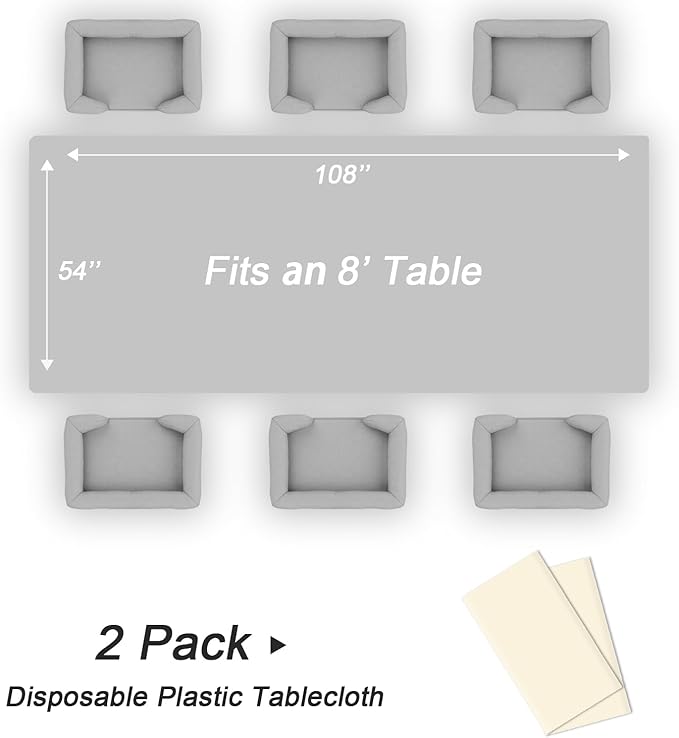 QIKSION Ivory Plastic Table Cloth Disposable 2 Pack, 54 x 108 Inch Beige Tablecloths for Party, Baby Shower, Harvest, Fall, Thanksgiving Decorations, Cream Rectangle Table Cover