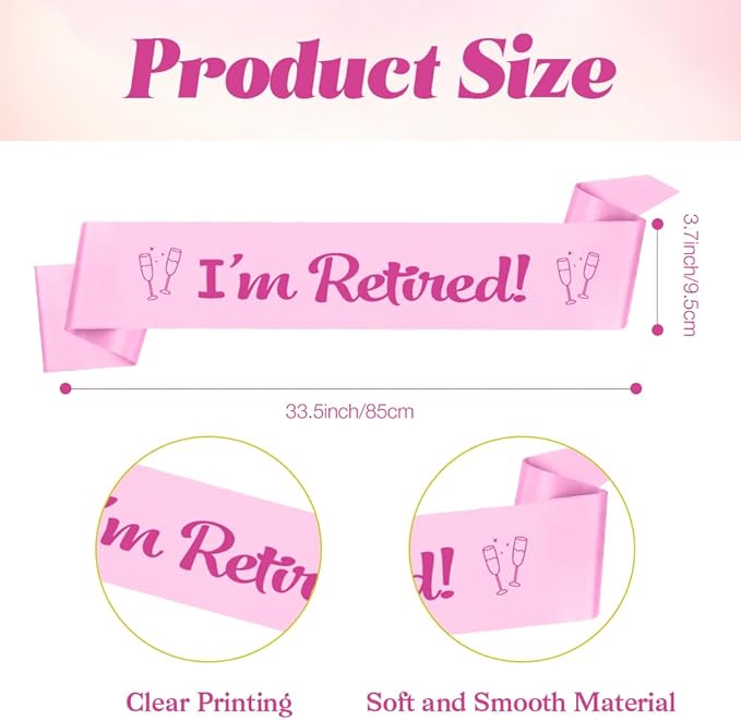 Retirement Party Decorations Retired Sash Retirement Gift for Women Farewell Gifts for Woman Decorations Happy Farewell Decorations Retired Gifts Party Photo Booth Props Pink