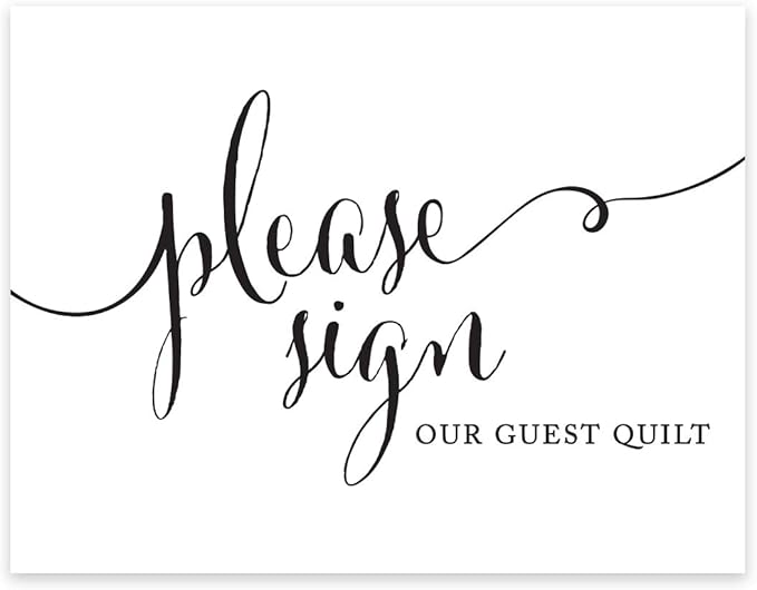 Andaz Press Wedding Party Signs, Formal Black and White Print, 8.5x11-inch, Please Sign our Guest Quilt Sign, 1-Pack
