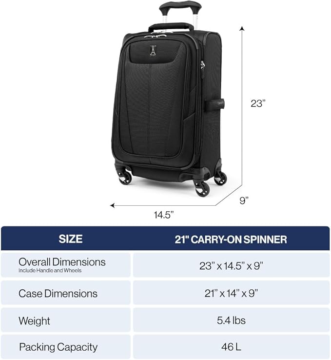 Travelpro Maxlite 5 Softside Expandable Luggage with 4 Spinner Wheels, Lightweight Suitcase, Men and Women, Ensign Blue, Carry-on 21-Inch
