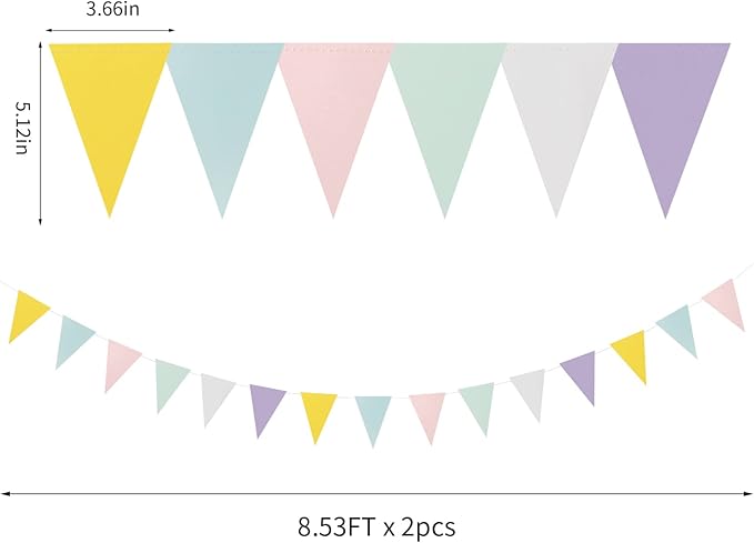 Pastel-Rainbow Party-Decorations Banner,2 Pack Baby Shower Decorations for Girl Birthday Paper Triangle Pennant Flags Streamers,Bachelorette Wedding Engagement Decor Lasting Surprise