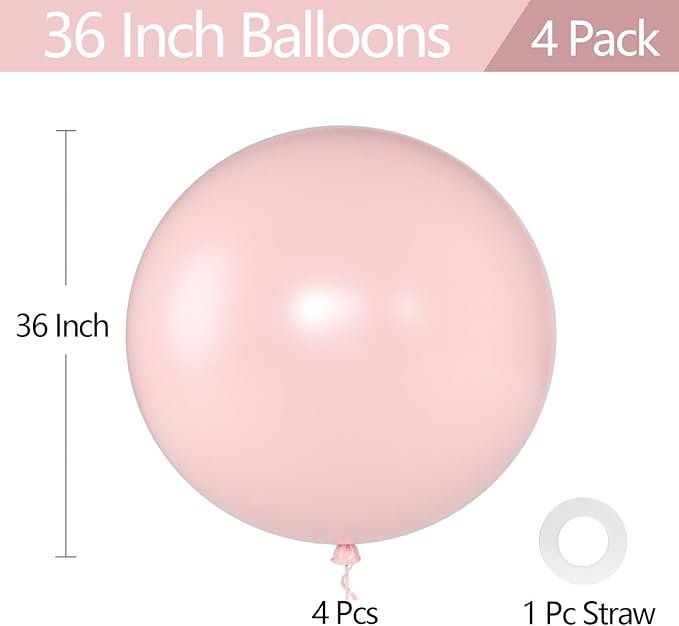 KALOR Light Pink Giant Balloons 36 Inch Large Latex Balloons, 4 Pack Jumbo Round Helium Balloon for Birthday Bridal Shower Wedding Baby Shower Party Decorations