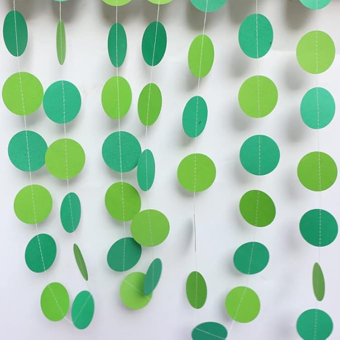 JEYE Green Circle Dots Paper Garland Party Banner Decor Paper Streamer Backdrop Hanging Decorations for Birthday Engagement Wedding Christmas Party Decor, Pack of 2, 26 Feet in Total